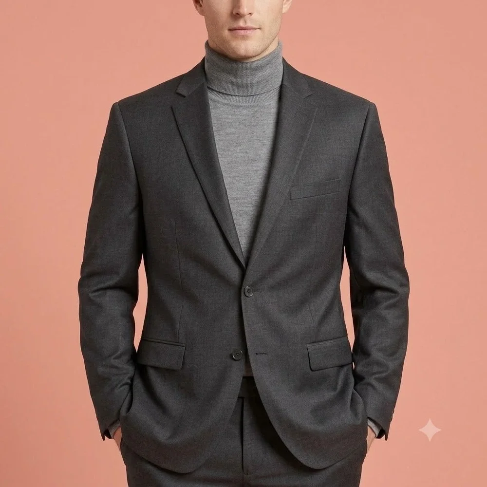 Calvin‎ Klein Blazer Mens 48R Charcoal Gray 100% Wool Two Button Jacket